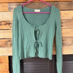 Altar'd State Green Ribbed Tie-Front Blouse